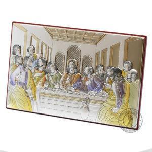 The Last Supper Christian Orthodox Icon. Silver Plated .999 Enamel ( 4.0" X 6.5" ) 16.5cm X 10cm. B244