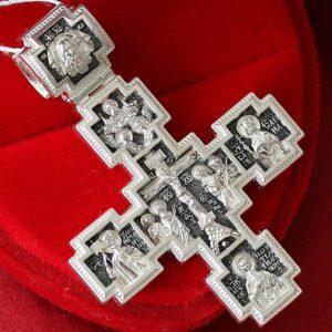 Big Russian Orthodox Body Prayer Cross Silver 925 Saint George Warrior & Saints. B265