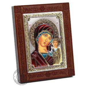 Orthodox Icon Mother Of God Kazan. Silver Plated .999 Wooden Oklad Riza ( 4.5" X 5.5" ) 14cm X 11.5cm. B275