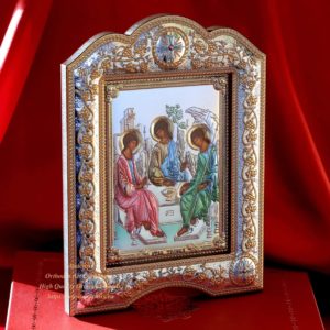 The Great Miraculous Christian Orthodox Silver Icon — The Saint Trinity 21×28/ Gold and silver version/Coloured version/Frame with glass. B335