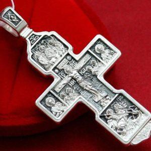 Archangel Michael And Saints. Big Russian Orthodox Crucifix Rare Silver 925. Elizaveta Inc. B355