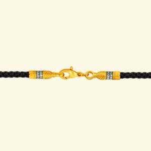 Handmade Black Silk + Cotton Neck Jewelry Cord Russian Prayer lock Silver925 + .999 Gold Plating ( 24K ). 2mm Wide. B362