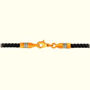 Handmade Black Silk + Cotton Neck Jewelry Cord Russian Prayer lock Silver925 + .999 Gold Plating ( 24K ). 3mm Wide ( 70cm , 27.5″). B329