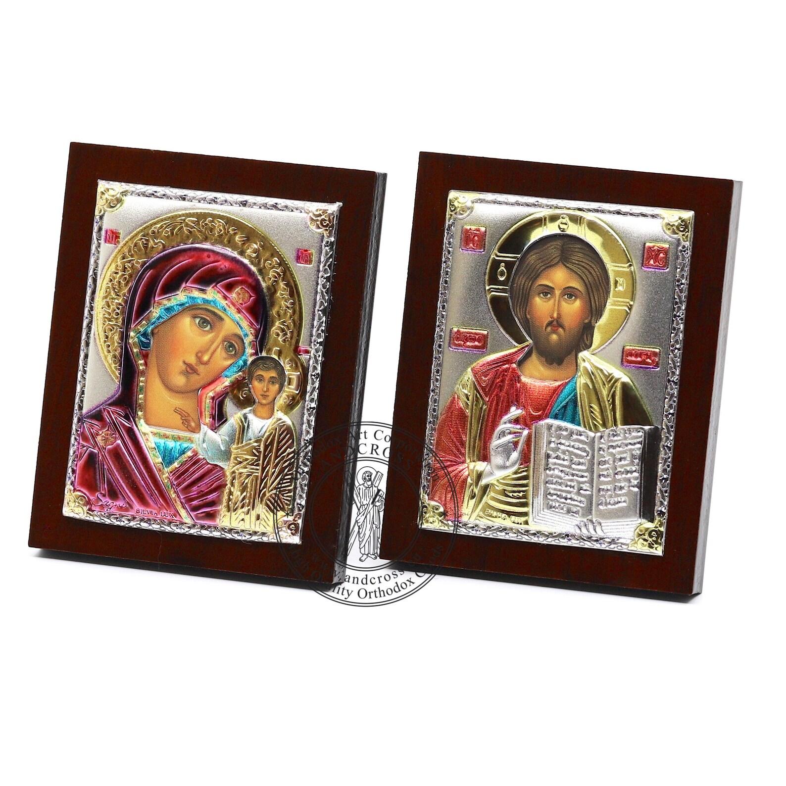 Ukrainian Wedding Couple Icons, Gift for Newlyweds, Orthodox popular icon of Jesus Christ and Mother of God with Jesus Child