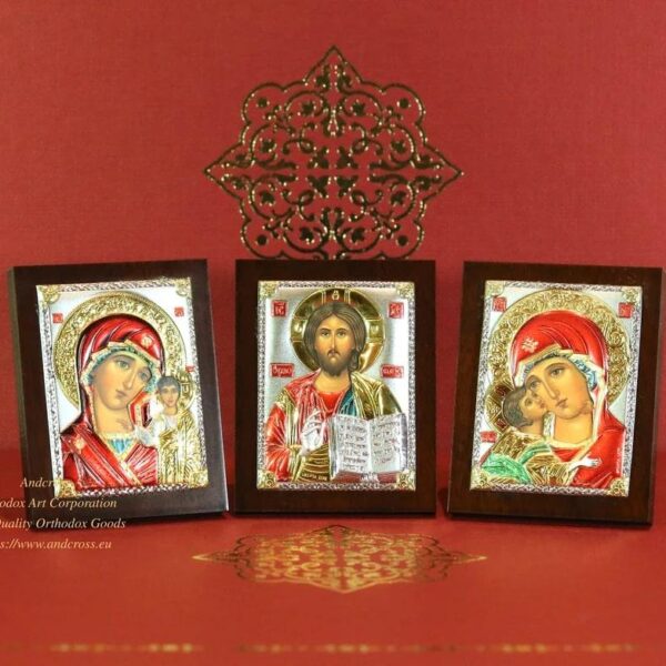 Silver Icon Trio: Christ, Kazan & Vladimir Set
