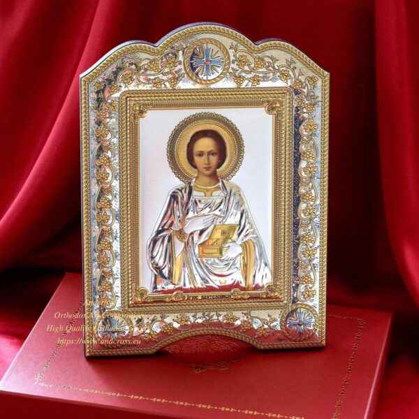 St. Panteleimon Healer Icon 21x28 Gold & Silver