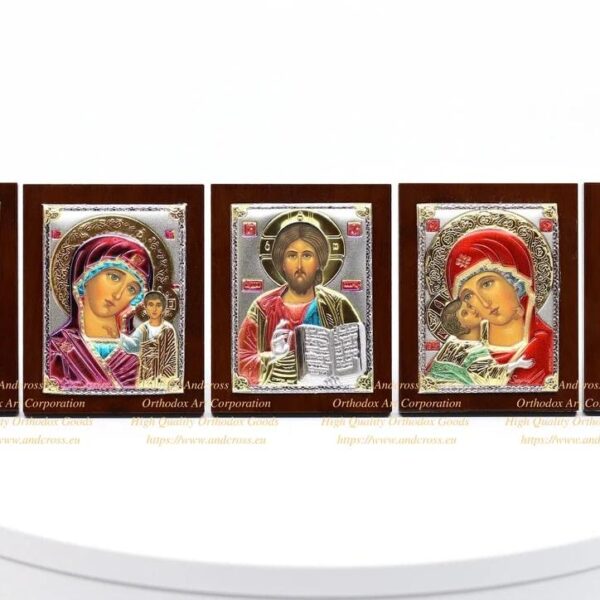 999 Silver Orthodox Icon Set: 5 Holy Figures 6x4cm