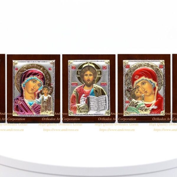 Set of 5 Orthodox Icons: Silver-Plated Collection 6x4mm