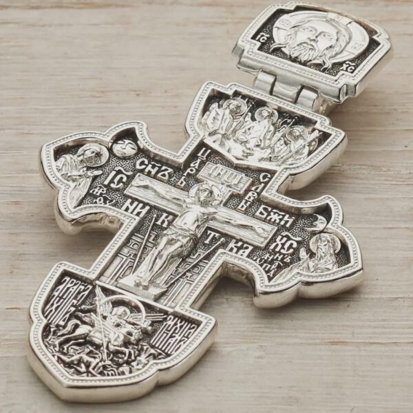 Saint George Warrior Holy Trinity Big Russian Greek Christian Orthodox Silver 925 Prayer Crucifix. Authentic Jewelry