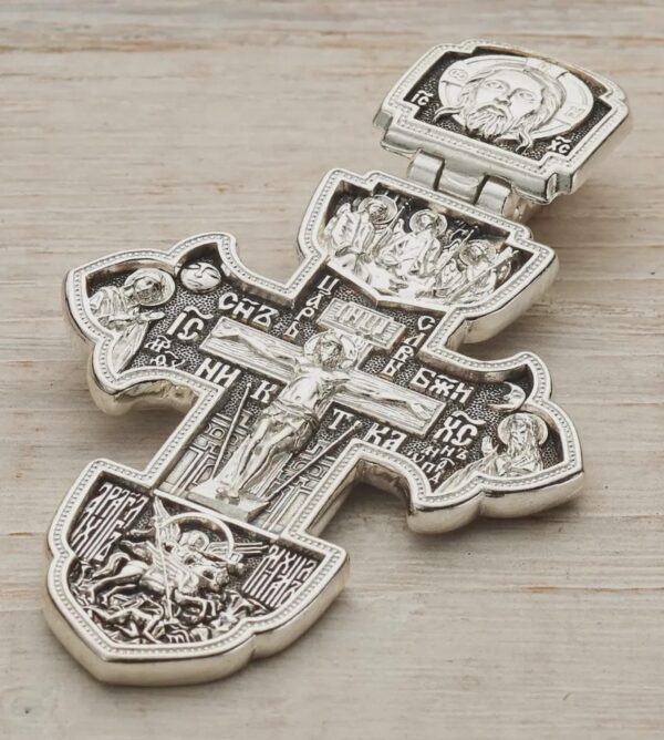 Saint George Warrior Holy Trinity Big Russian Greek Christian Orthodox Silver 925 Prayer Crucifix. Authentic Jewelry