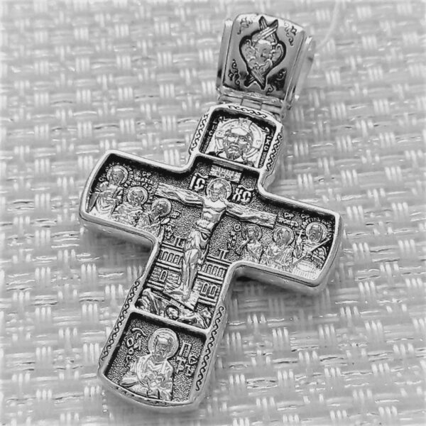 Men Christian Orthodox Big Body Prayer Cross Silver 925 Mother of God Sign ( Pokrov )