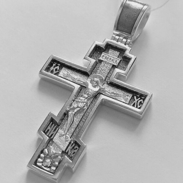 Men Christian Eastern Orthodox Cross Necklace Silver 925 Religious Jewelry