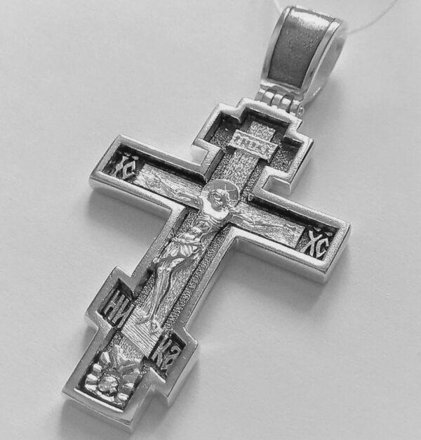Men Christian Eastern Orthodox Cross Necklace Silver 925 Religious Jewelry