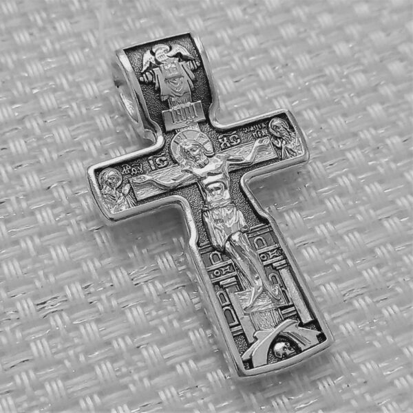 Eastern Orthodox Russian Greek St Nicholas Icon Prayer Cross For Men Silver 925 Necklace