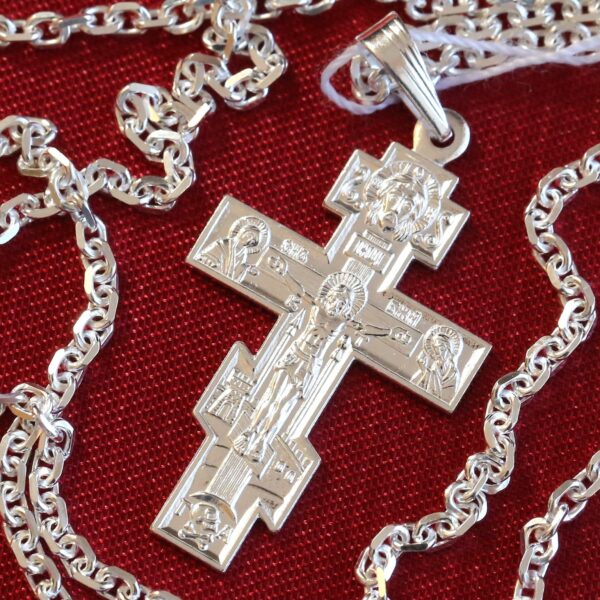 Christian Baptism Cross Necklace Anchor Chain Set. Serbian Orthodox Jewelry. Save And Protect Prayer. Sterling Silver 925
