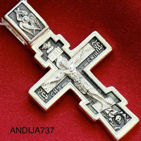 Classical Men Orthodox Prayer Body Cross Silver 925 Blessed.
