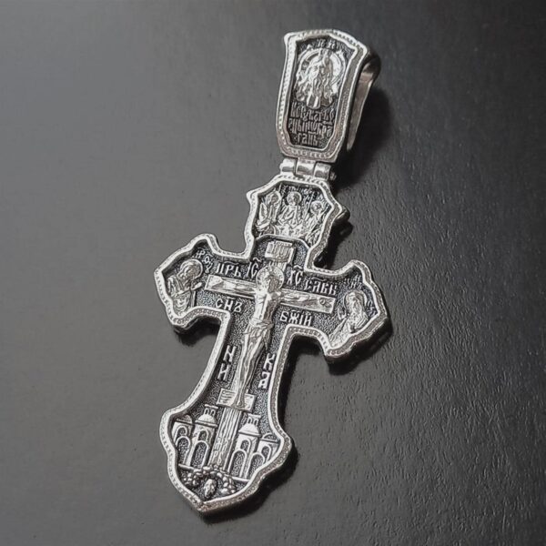 Orthodox Christian Necklace Cross For Men Silver 925 Archangel Michael Holy Trinity Jesus Christ Icon