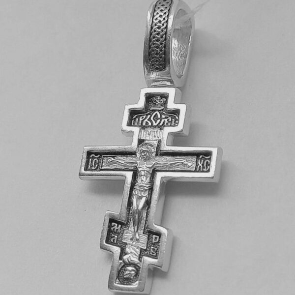 Precious Cross Prayer Russian Greek Orthodox Christian Body Baptism Crucifix . Sterling Silver 925 . Authentic Religious Jewelry