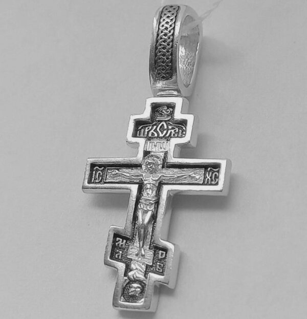 Precious Cross Prayer Russian Greek Orthodox Christian Body Baptism Crucifix . Sterling Silver 925 . Authentic Religious Jewelry