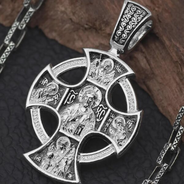 Celtic Design Russian Greek Silver 925 Prayer Cross. Guardian Angel St Nicholas John The Baptist Authentic Baptism Orthodox Crucifix