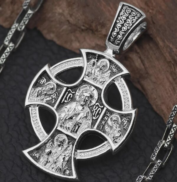 Celtic Design Russian Greek Silver 925 Prayer Cross. Guardian Angel St Nicholas John The Baptist Authentic Baptism Orthodox Crucifix