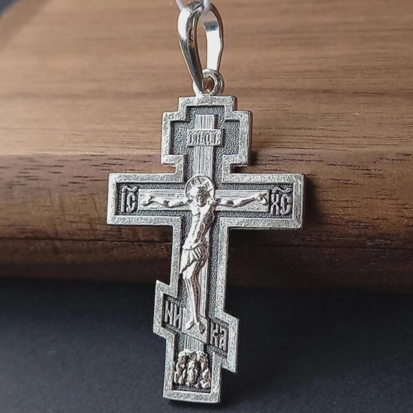 Orthodox Christian Body Baptism Crucifix. Sterling Silver 925. Authentic Religious Jewelry. Precious Cross Prayer Old Slavonic