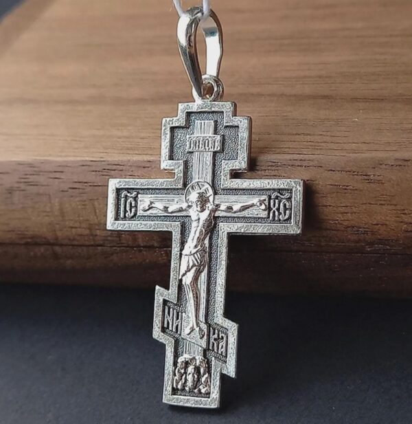 Orthodox Christian Body Baptism Crucifix. Sterling Silver 925. Authentic Religious Jewelry. Precious Cross Prayer Old Slavonic