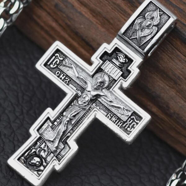 Orthodox Men Baptism Cross Necklace Russian Greek Christian Body Prayer Crucifix . Sterling Silver 925 Authentic Religious Jewelry