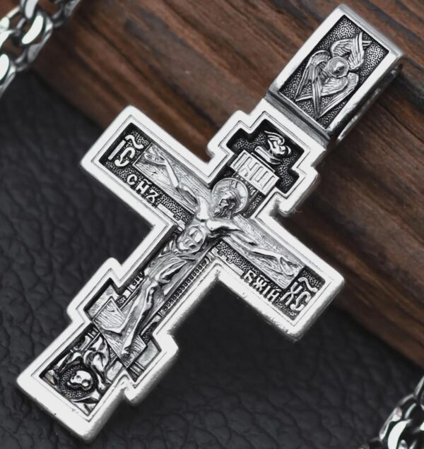 Orthodox Men Baptism Cross Necklace Russian Greek Christian Body Prayer Crucifix . Sterling Silver 925 Authentic Religious Jewelry