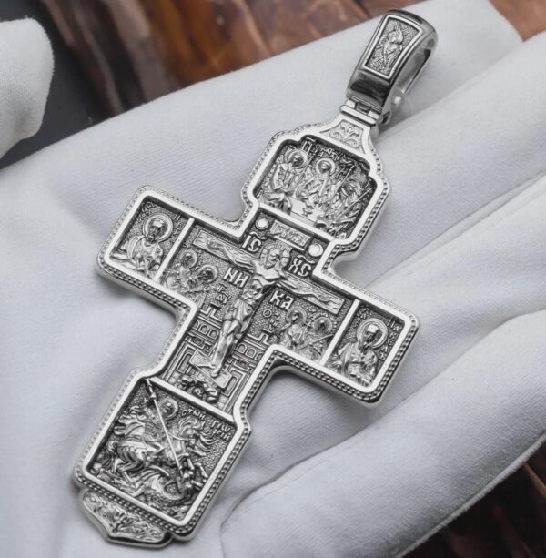 Eastern Orthodox Large Greek Orthodox Crucifix Silver 925 Pectoral Body Cross.Archangel Michael And Saints. Authentic Handmade Work !
