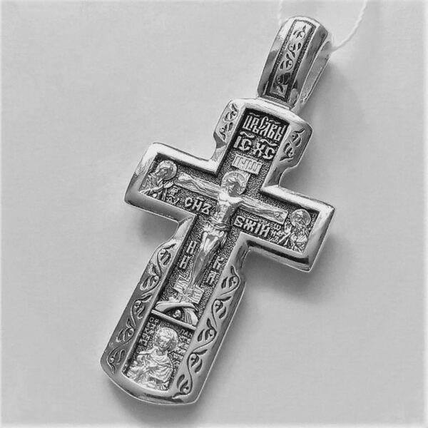 Baptism Men Christian Crucifix Silver 925 Orthodox Cross Mother of God & Archangels Icon. Authentic Jewelry