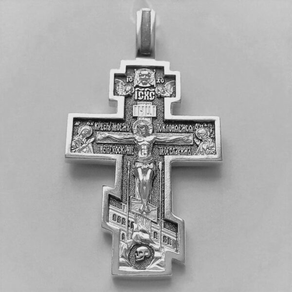 Orthodox Cross For Men Silver 925 Christian Necklace Baptism Gift Precious Cross Prayer Old Slavonic. Handmade Religious Jewelry. Blessed