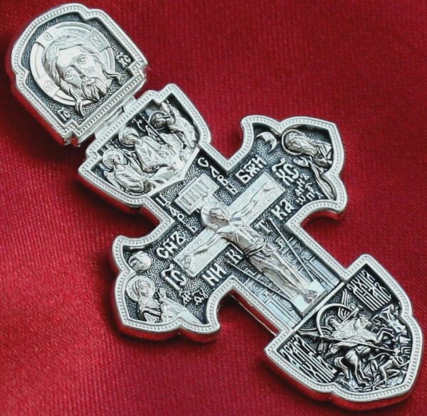 Saint George Warrior Holy Trinity Big Russian Greek Christian Orthodox Silver 925 Prayer Crucifix. Authentic Jewelry - Image 2