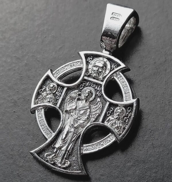 Guardian Angel St Nicholas John The Baptist Eastern Orthodox Baptism Prayer Cross Christian Jewelry For Men Silver 925 - Image 2