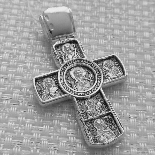 Men Christian Orthodox Big Body Prayer Cross Silver 925 Mother of God Sign ( Pokrov ) - Image 2