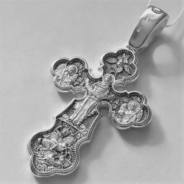 Men Baptism Orthodox Body Cross Silver 925 Authentic Christian Jewelry Russian Greek Design. Saint George Warrior Archangel Michael - Image 2