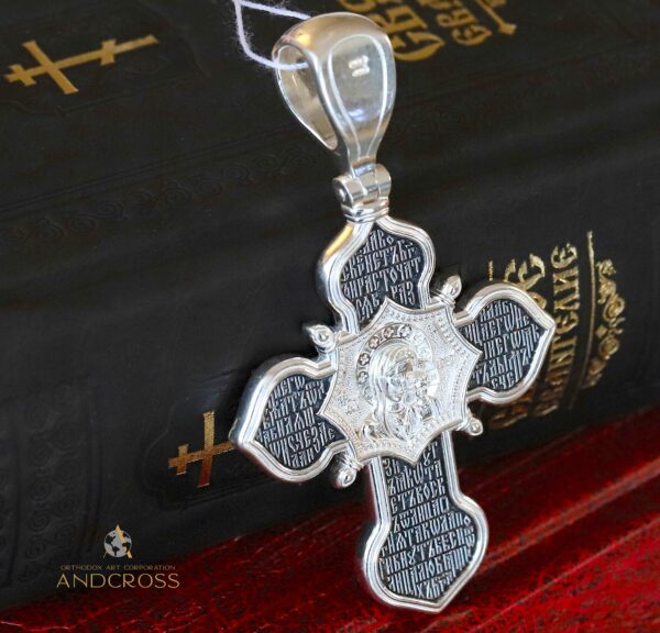 Christian cross of Jesus Christ, Kazan Mother of God Sterling Silver 925, Large, Heavy 26,00 gr. Cross with Crucifixion of Jesus the Christ - Image 2