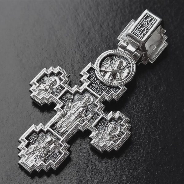 Men Silver 925 Golgotha Crucifix Christian Orthodox Prayer Body Cross Alexander Nevski St Nicholas St Luka Guardian Angel St George Warrior - Image 2