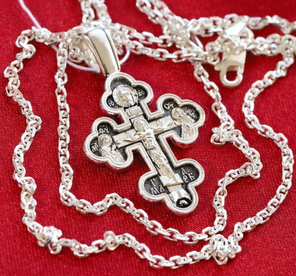 Greek Christian Traditional Body Cross + Anchor Chain Set. Russian Orthodox Jewelry. Save And Protect Prayer. Silver 925 ( Baptism Set ) - Image 2