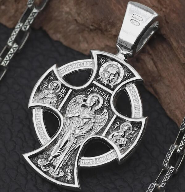 Celtic Design Russian Greek Silver 925 Prayer Cross. Guardian Angel St Nicholas John The Baptist Authentic Baptism Orthodox Crucifix - Image 2
