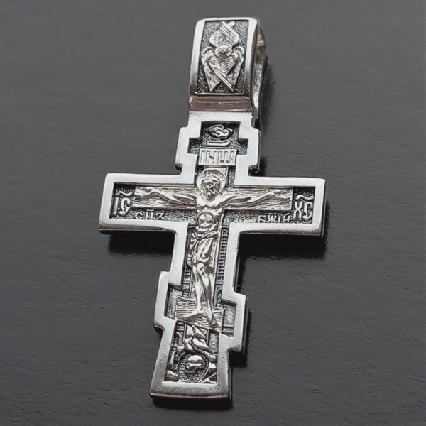 Eastern Orthodox Baptismal Crucifix Russian Greek Necklace For Men Silver 925 - Image 2