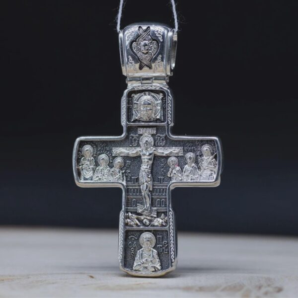 Eastern orthodox cross pendant silver 925 baptism men Christian crucifix authentic handmade religious jewellery - Image 2