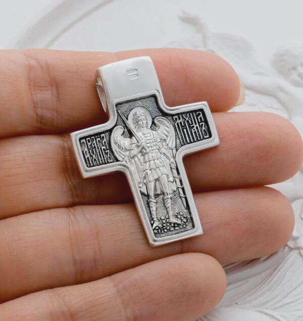 Eastern Orthodox Silver 925 Prayer Cross Archangel Michael crucifix handmade authentic christian jewellery - Image 2