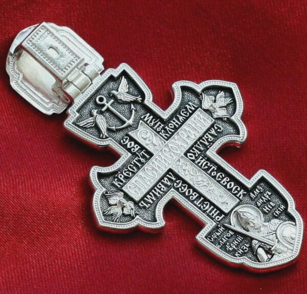 Saint George Warrior Holy Trinity Big Russian Greek Christian Orthodox Silver 925 Prayer Crucifix. Authentic Jewelry - Image 3