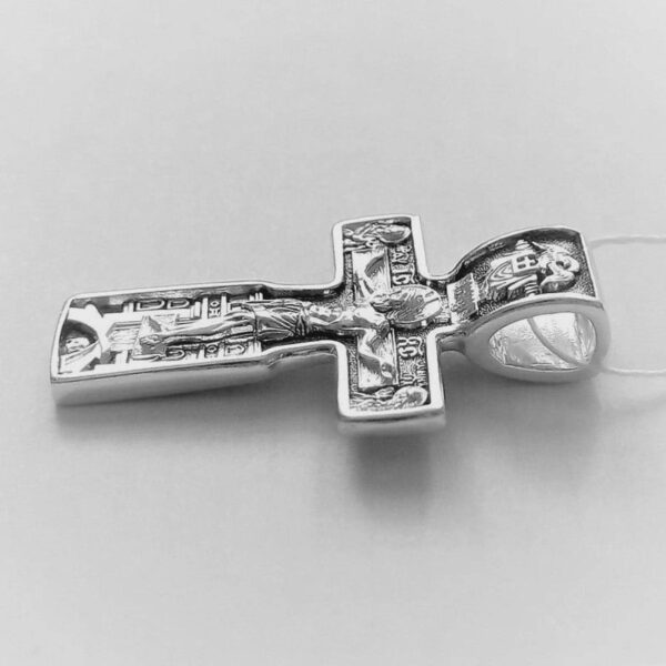 Eastern Orthodox Russian Greek St Nicholas Icon Prayer Cross For Men Silver 925 Necklace - Image 3