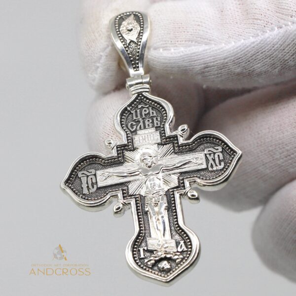 Christian cross of Jesus Christ, Kazan Mother of God Sterling Silver 925, Large, Heavy 26,00 gr. Cross with Crucifixion of Jesus the Christ - Image 3