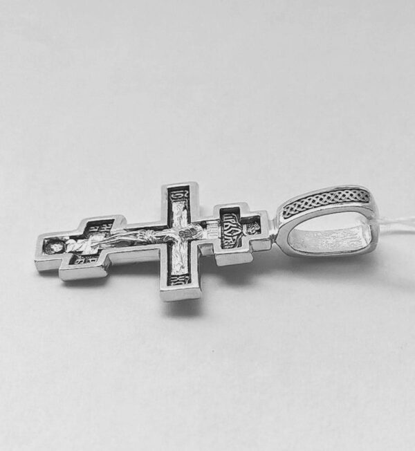 Precious Cross Prayer Russian Greek Orthodox Christian Body Baptism Crucifix . Sterling Silver 925 . Authentic Religious Jewelry - Image 3