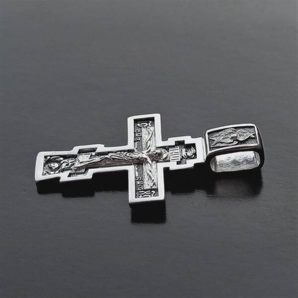 Eastern Orthodox Baptismal Crucifix Russian Greek Necklace For Men Silver 925 - Image 3