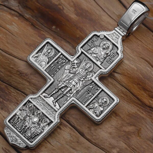 Eastern Orthodox Large Greek Orthodox Crucifix Silver 925 Pectoral Body Cross.Archangel Michael And Saints. Authentic Handmade Work ! - Image 4