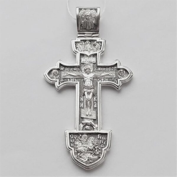Men Big Orthodox Christian Body Crucifix Solid Silver 925 St Alexander Nevski , Holy Trinity , St George Warrior - Image 3